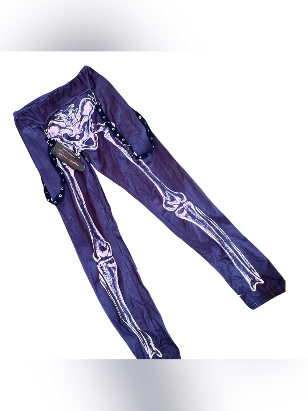 Romwe Black Pink Pastel Goth Skeleton Suspender Punk Leggings Medium